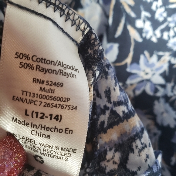 Time And Tru Blue Floral Boho Peasant Shirt Sz L - Picture 8 of 10